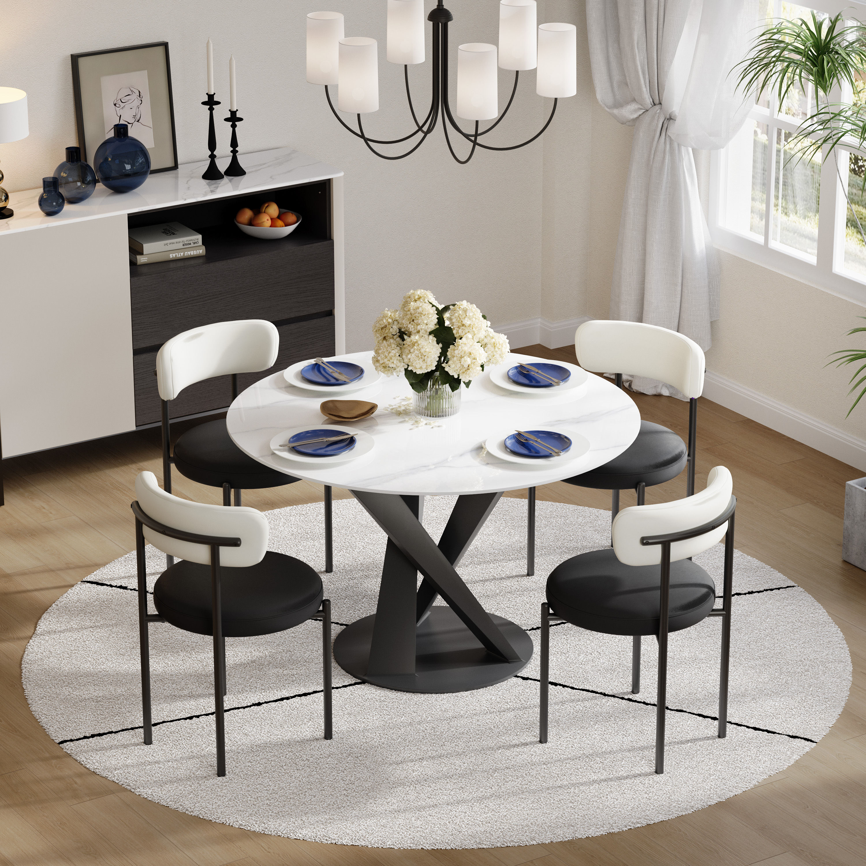 Modern White & Black Crystallized Stone Sideboards & Buffets