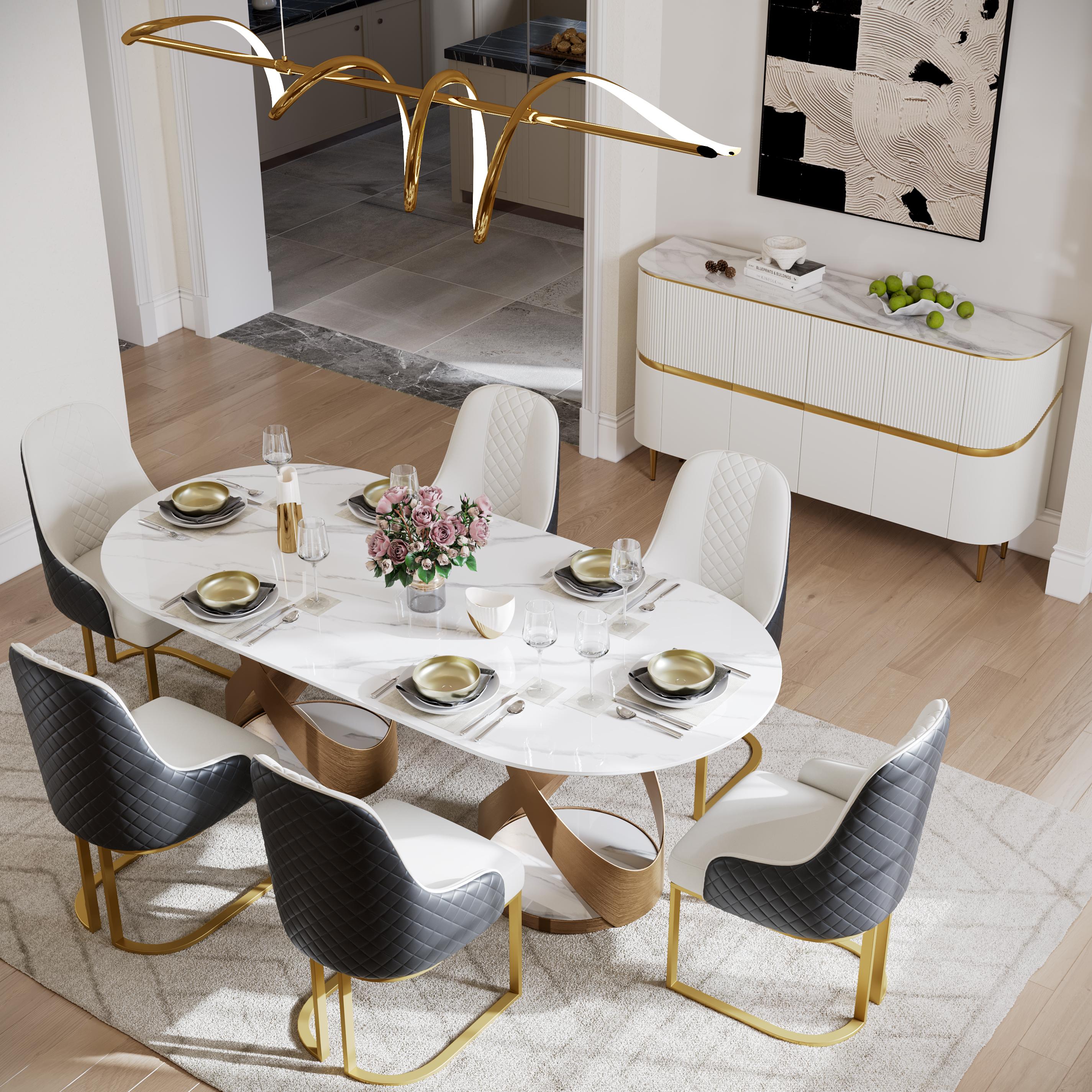 White & Gold Glossy Sintered Stone Sideboards & Buffets