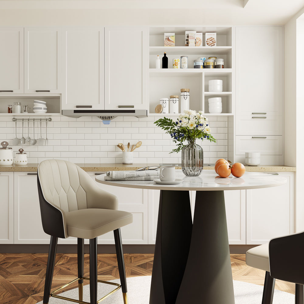 for 4 White & Black Glossy Sintered Stone Small Bar & Bistro Tables