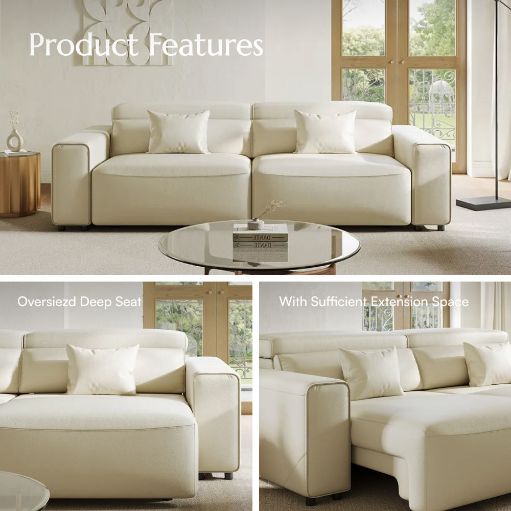 Living Room Beige Eco-friendly Microfiber Leather Smart Furniture