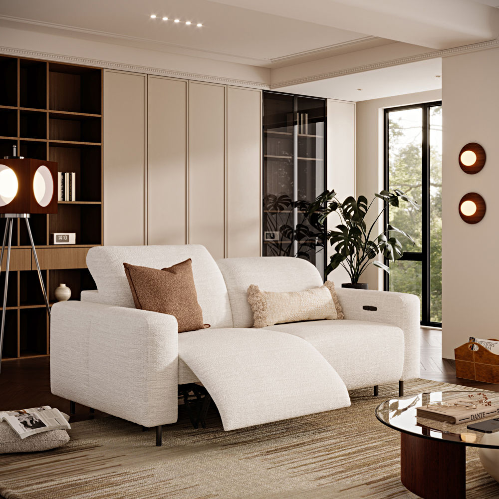 Very Relaxed White Chenille Fabric Smart Furniture