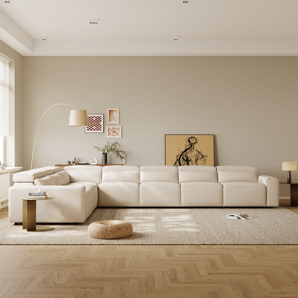 Beige Eco-friendly Microfiber Leather Smart Furniture