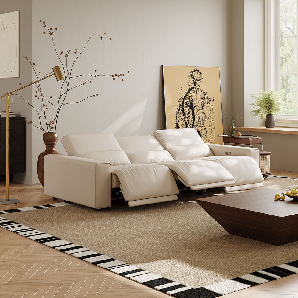 Beige Eco-friendly Microfiber Leather Smart Furniture