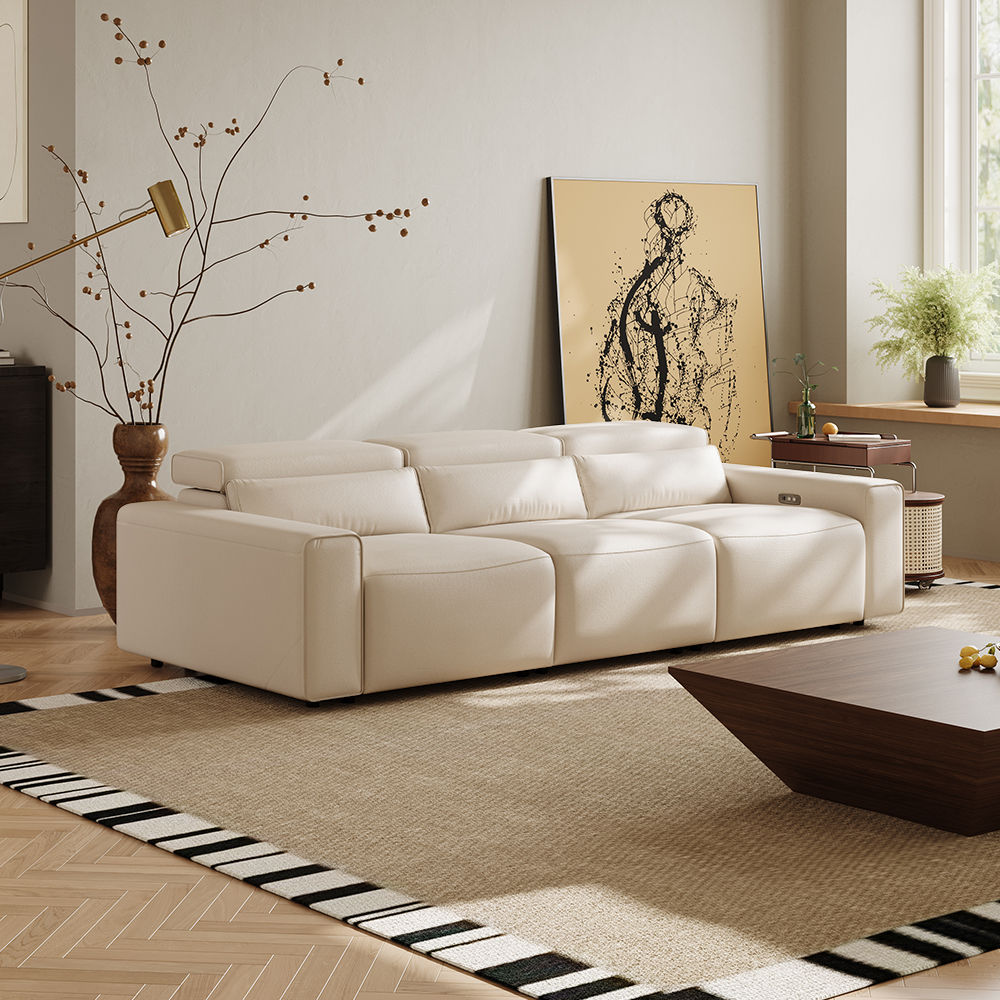 Beige Eco-friendly Microfiber Leather Smart Furniture