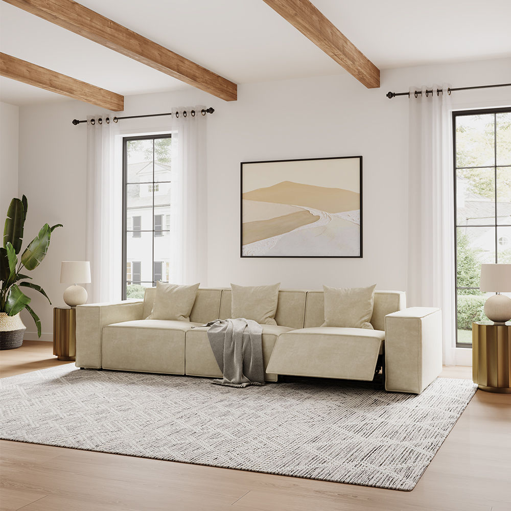 Power Reclining Sofas Beige Fabric Smart Furniture