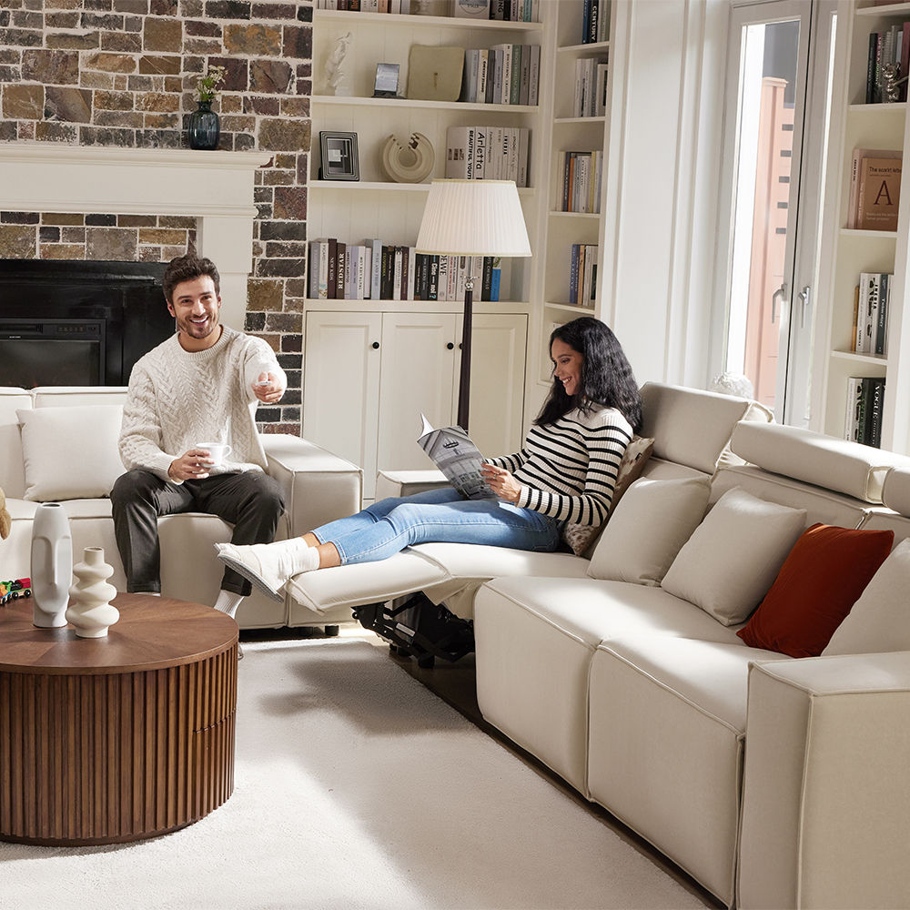 Modular Sofas Beige Fabric Smart Furniture