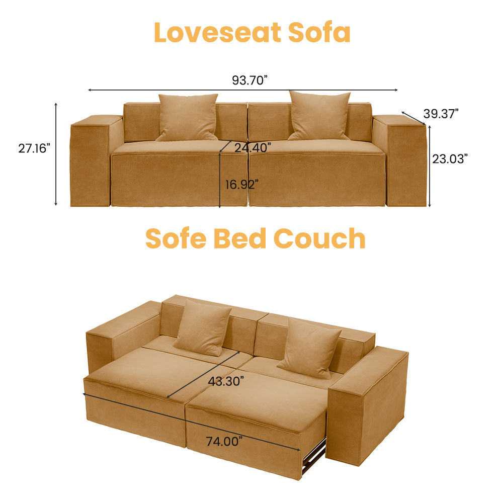 2 Seaters Yellow Fabric Smart Furniture