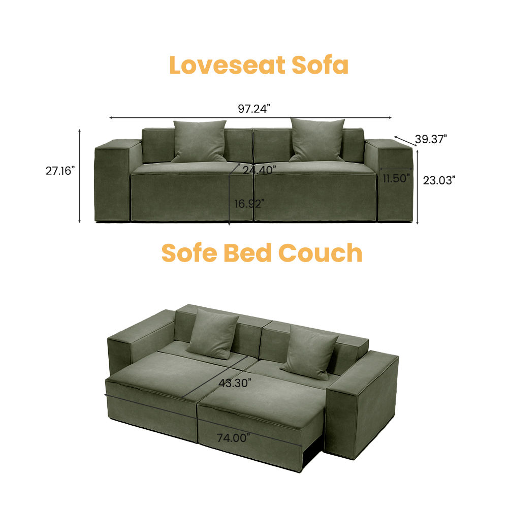 2 Seaters Dark Green Fabric Smart Furniture