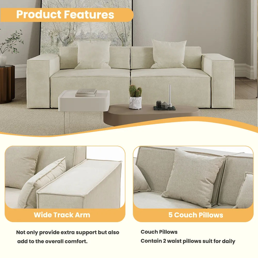 L-Shaped Sofas Beige Fabric Smart Furniture