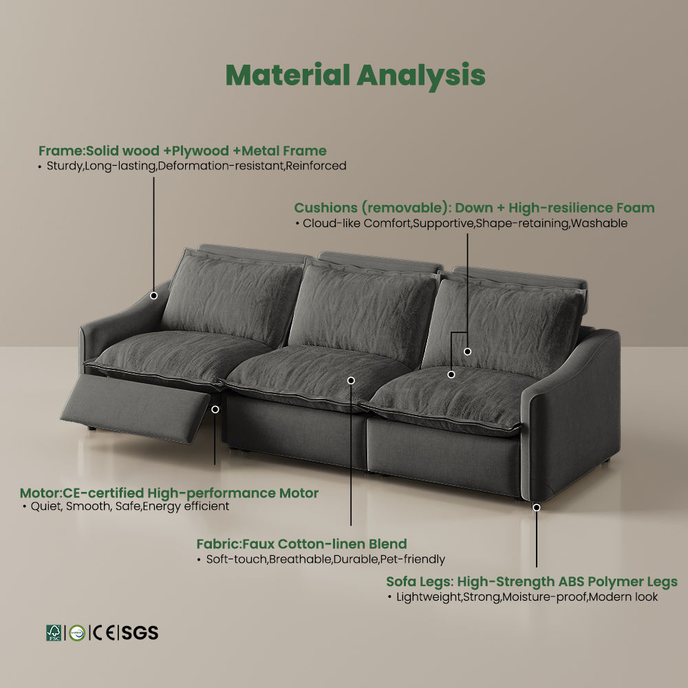 Extendable Gray Fabric Smart Furniture