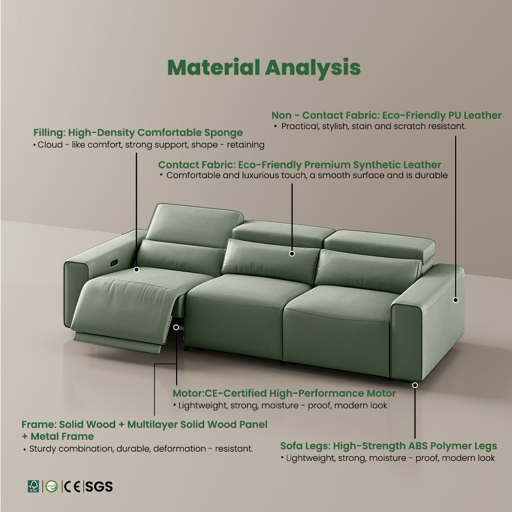 Wide Armrest Green Fabric Smart Furniture