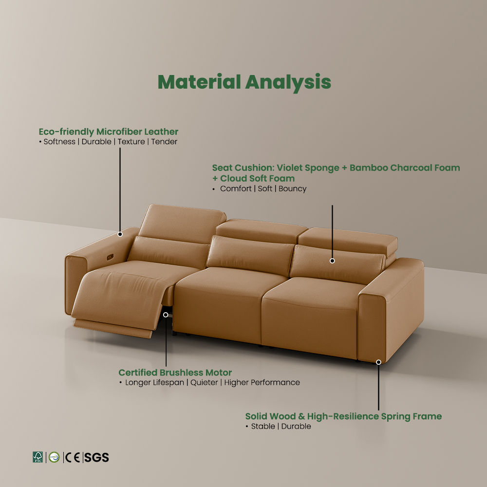 3-4 Seater Khaki Eco-friendly Microfiber Leather Smart Furniture