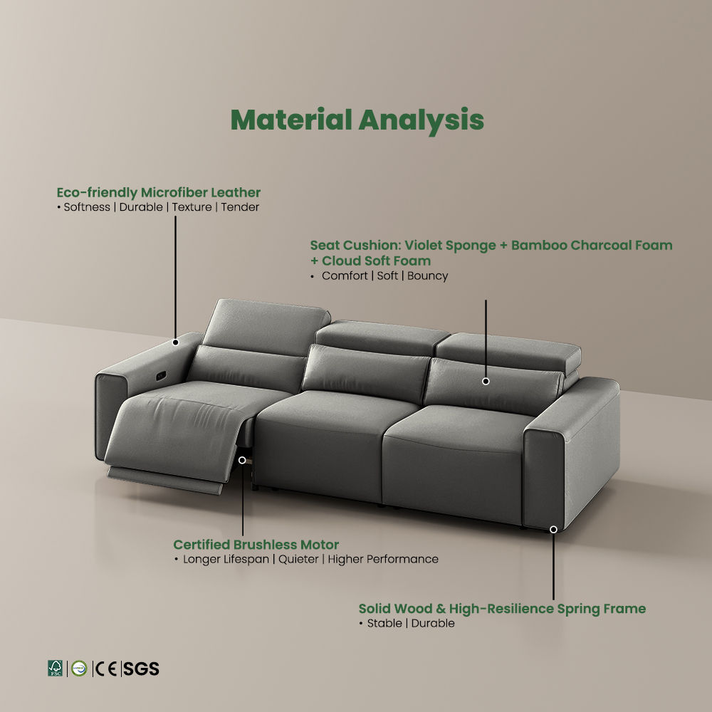 Extendable Dark Gray Eco-friendly Microfiber Leather Smart Furniture