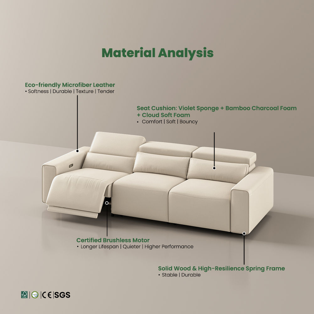 Relaxed Beige Eco-friendly Microfiber Leather Smart Furniture