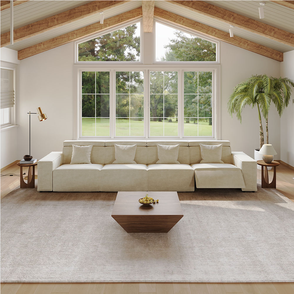 Power Reclining Sofas Beige Fabric Smart Furniture