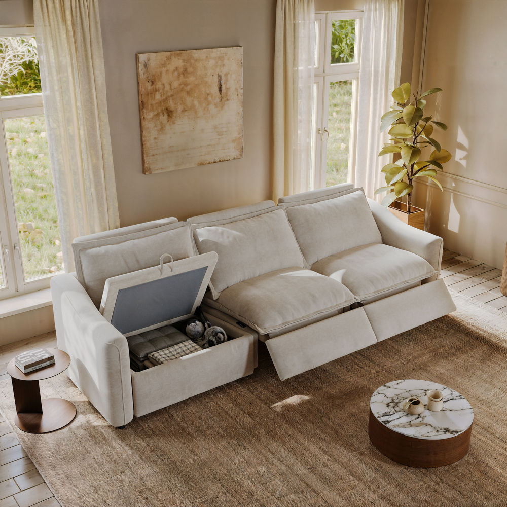 Curved Beige Fabric Smart Furniture