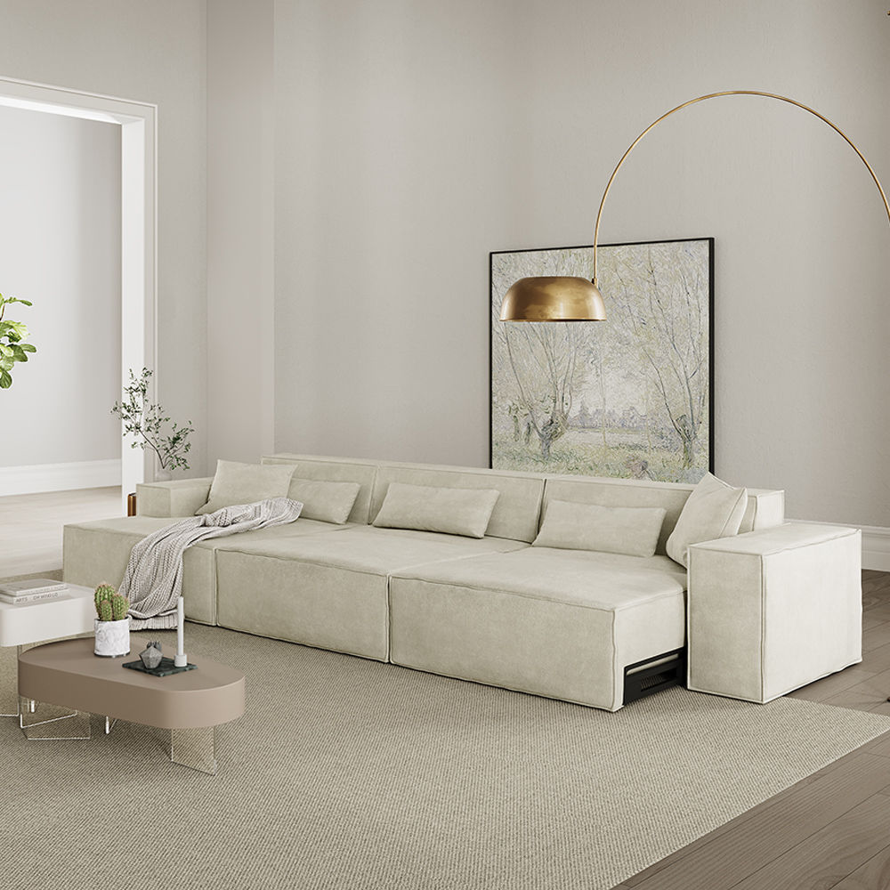 Partly Assemble Beige Fabric Sofa Beds