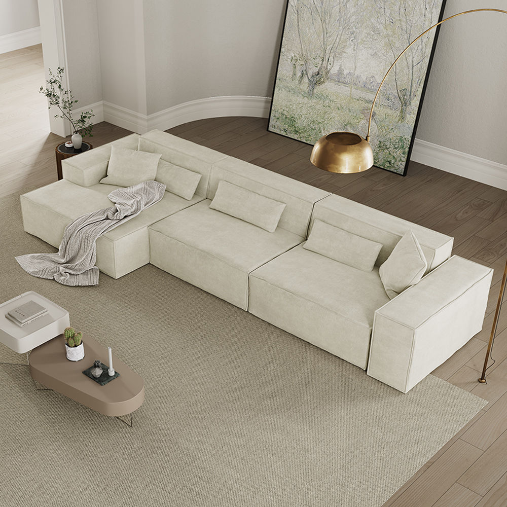 Partly Assemble Beige Fabric Sofa Beds