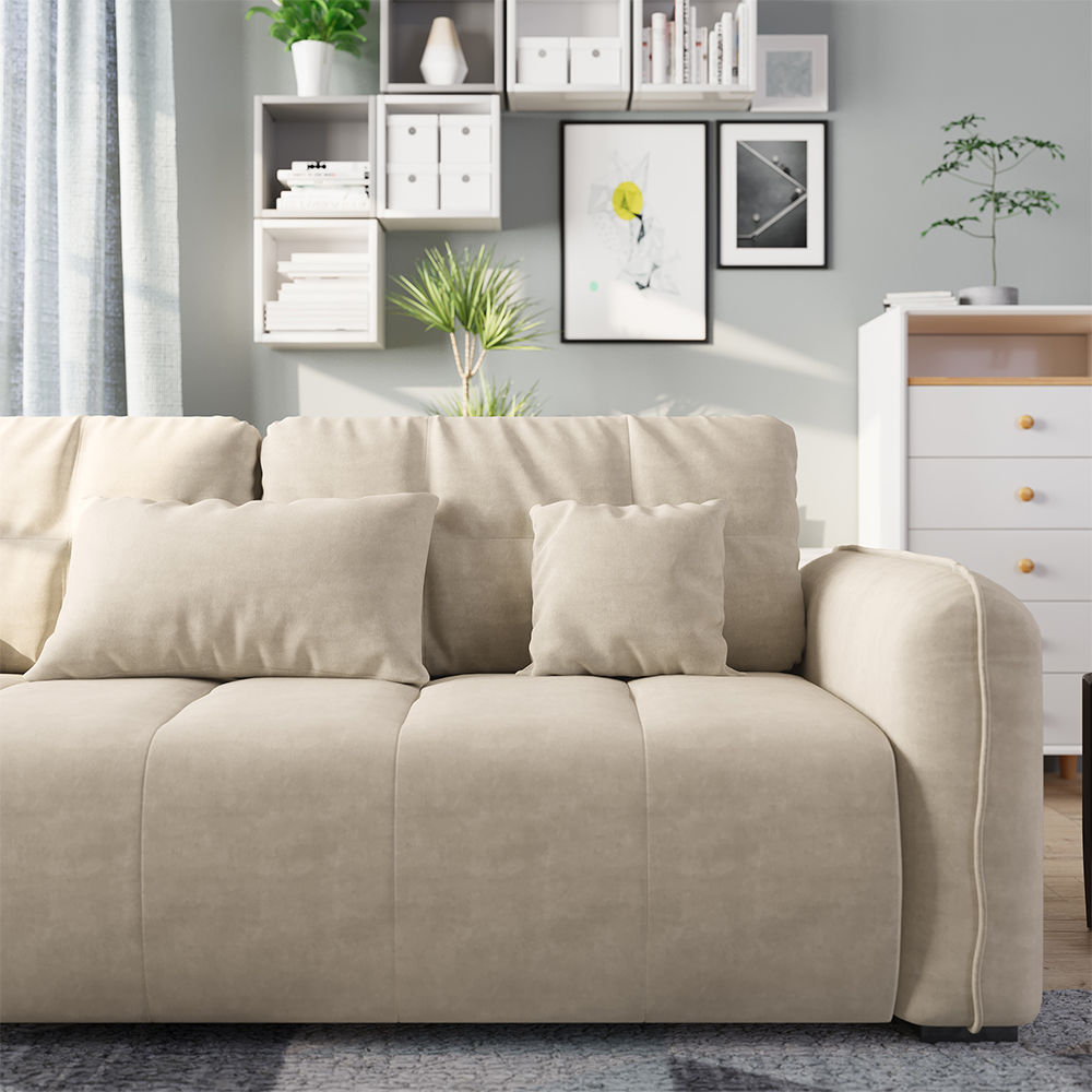 Fully Assemble Beige Fabric Sofa Beds