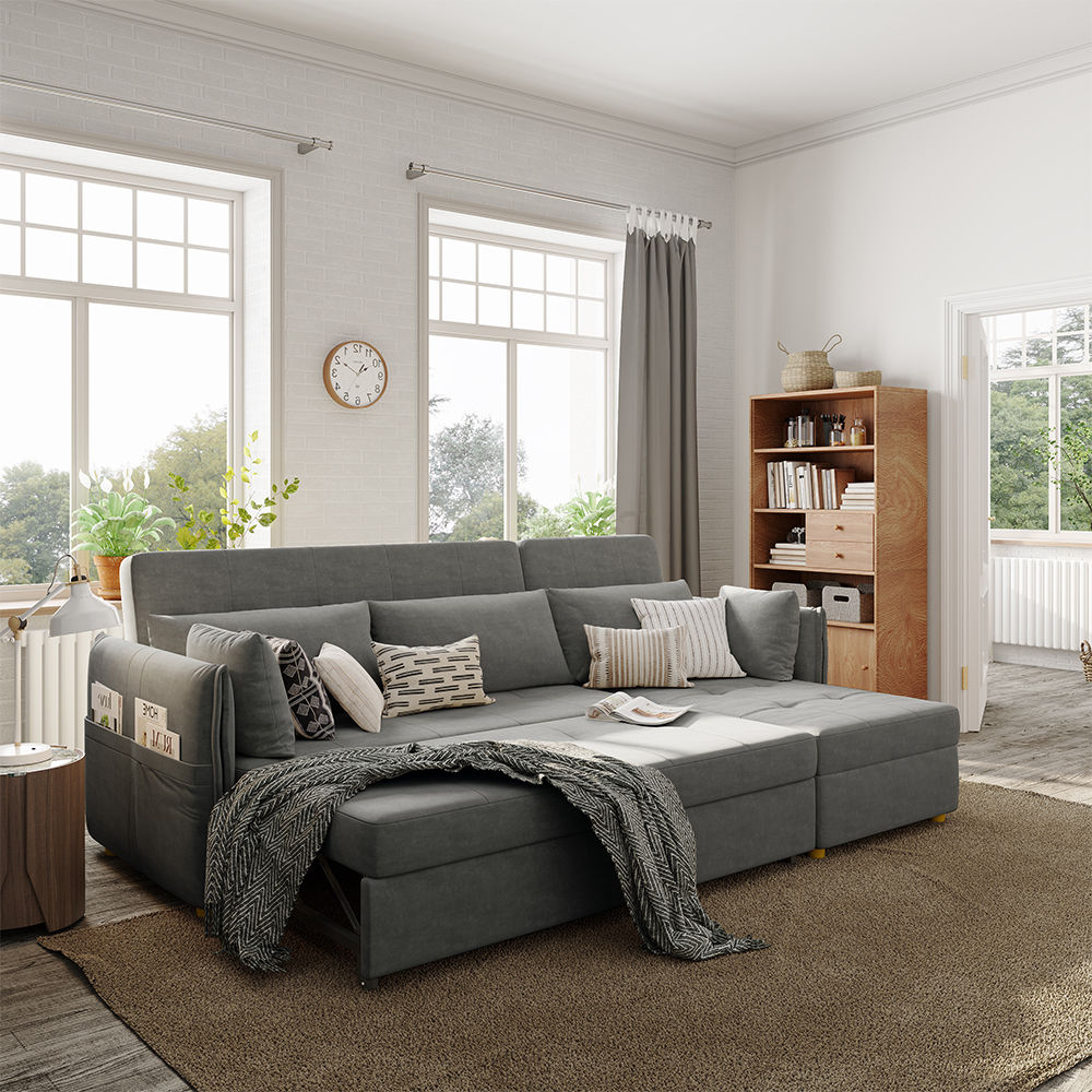 Fully Assemble Dark Gray Fabric Sofa Beds