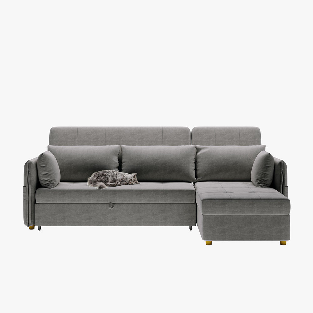 Wood Leg Dark Gray Fabric Sofa Beds