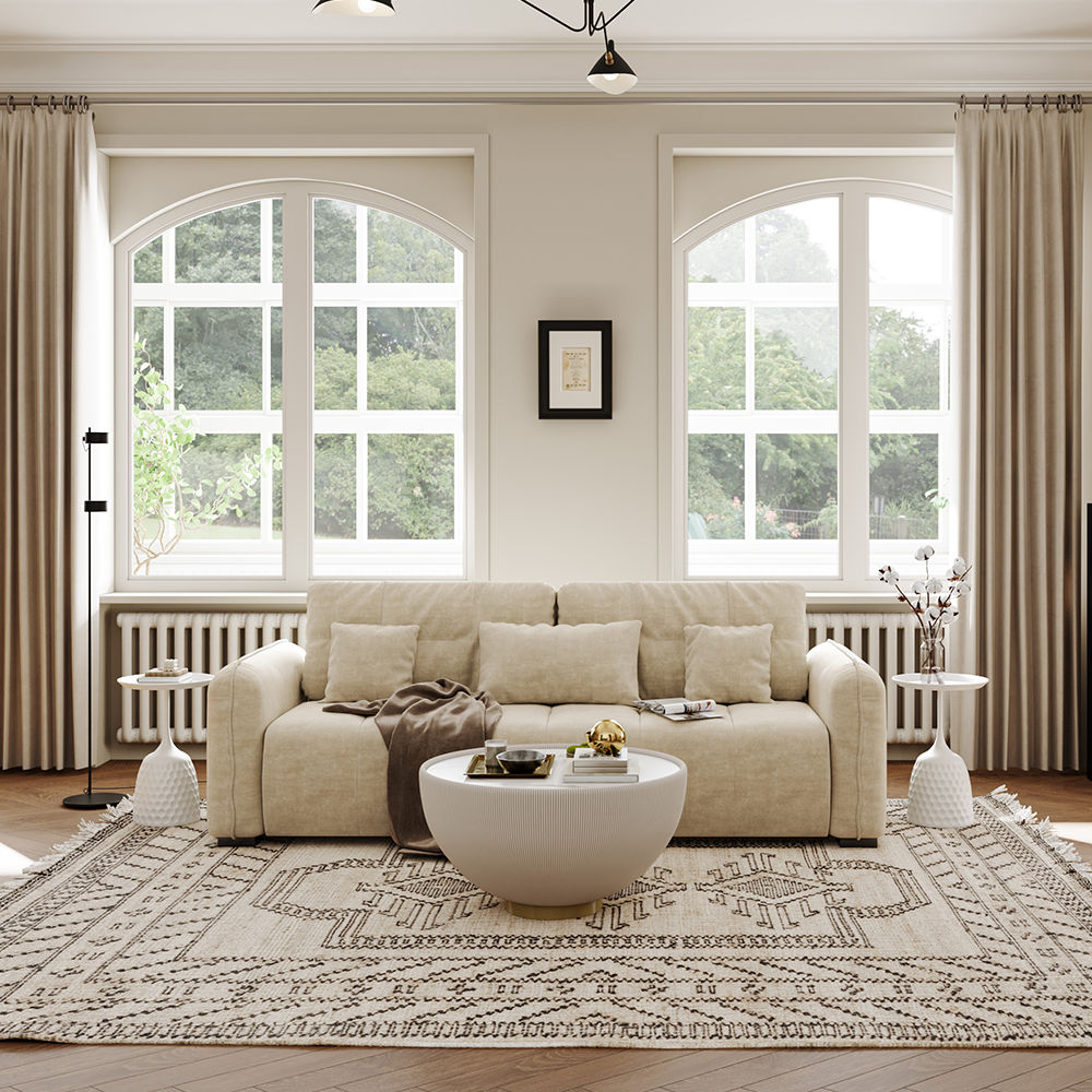Fully Assemble Beige Fabric Sofa Beds
