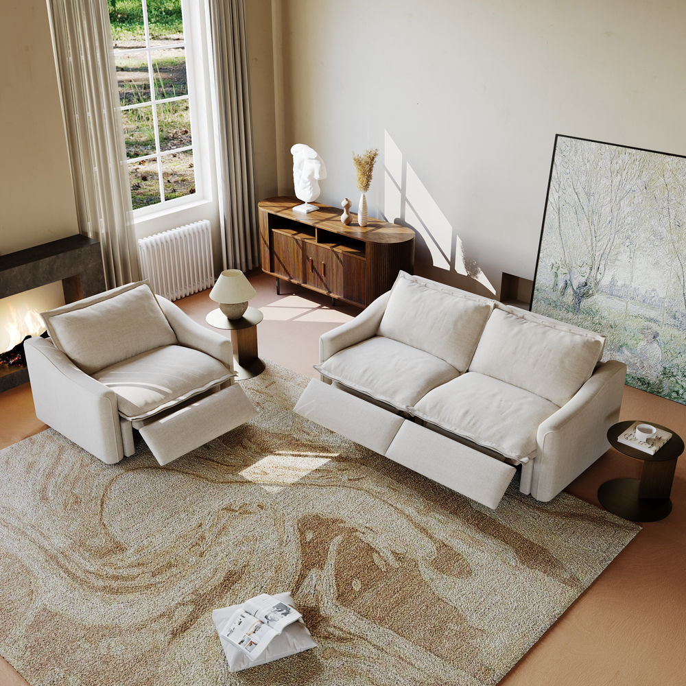 Electric Beige Velvet Sofa Set