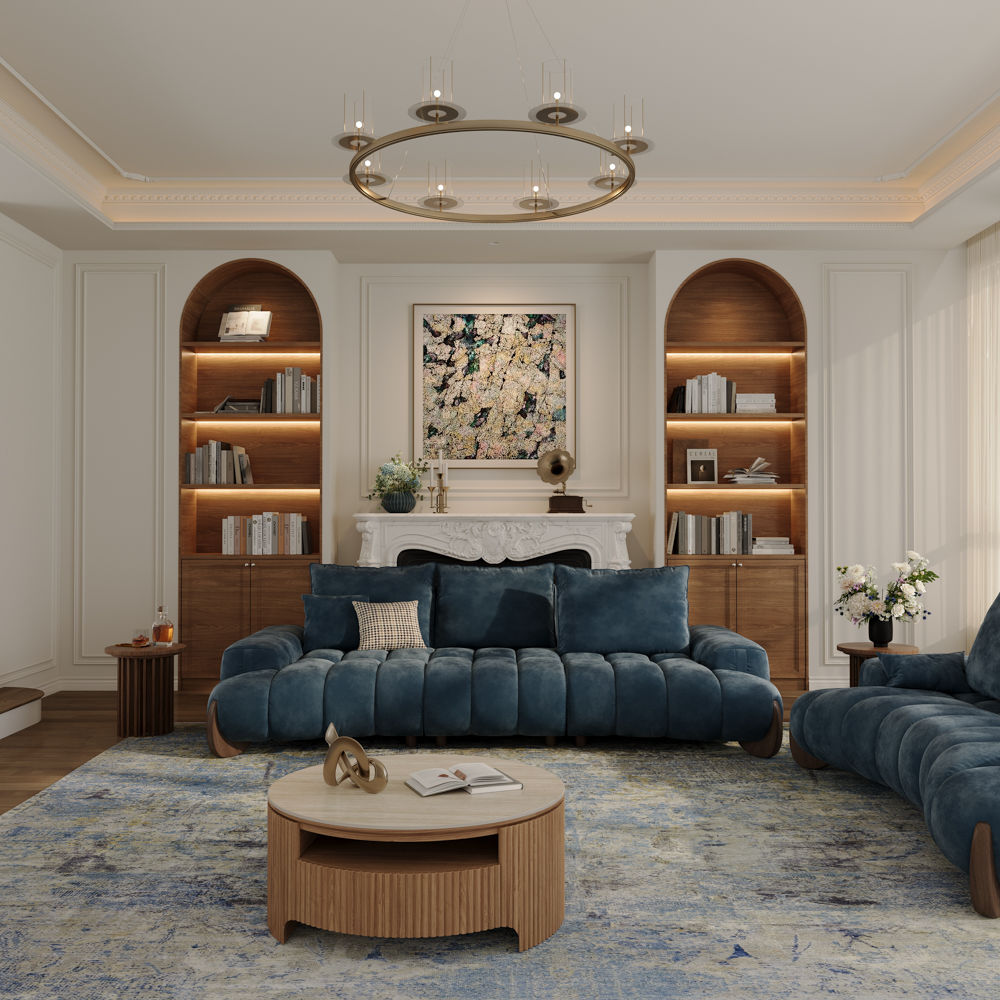 Beige Bule Velvet Sofa Set