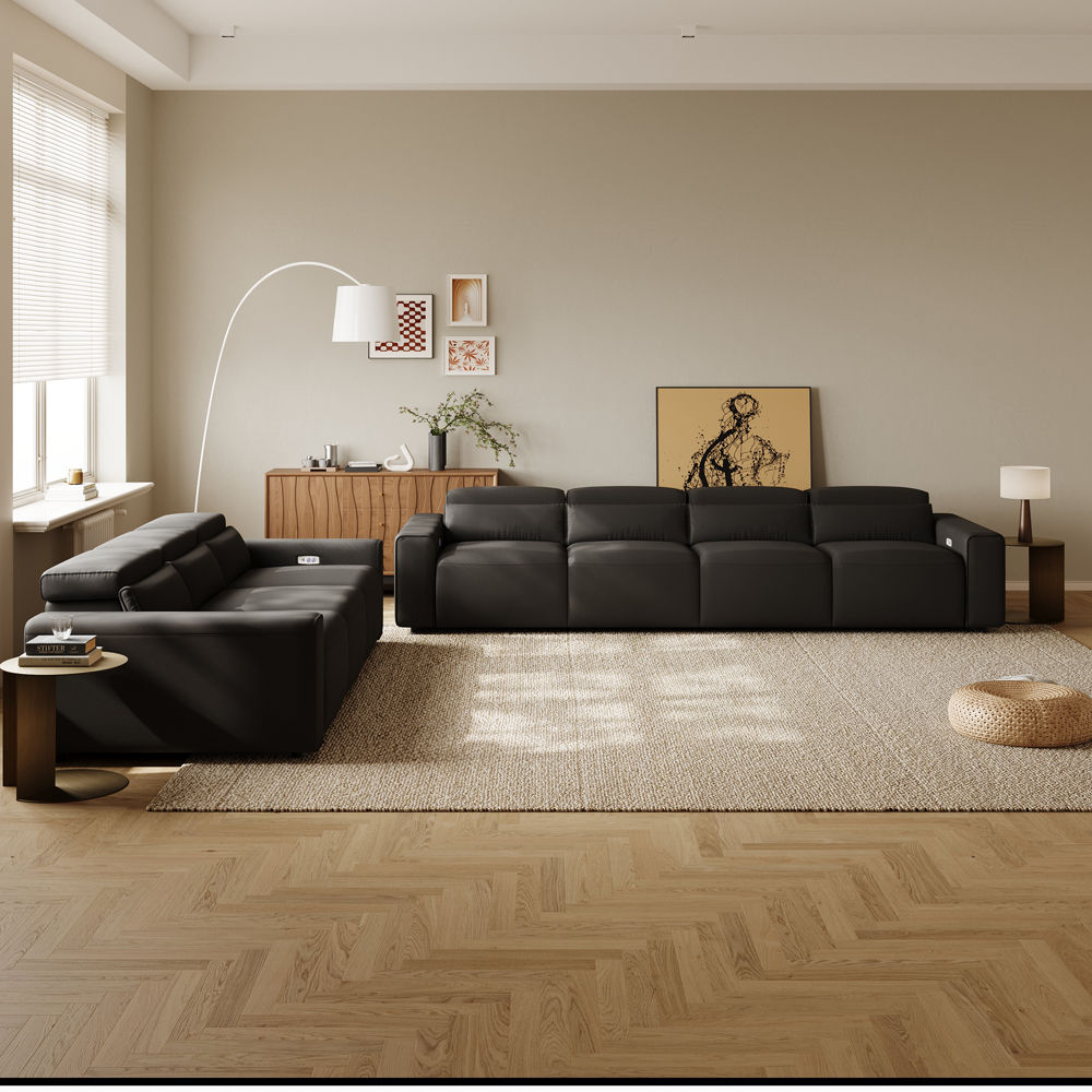 Square Black Eco-friendly Microfiber Leather Sofa Set