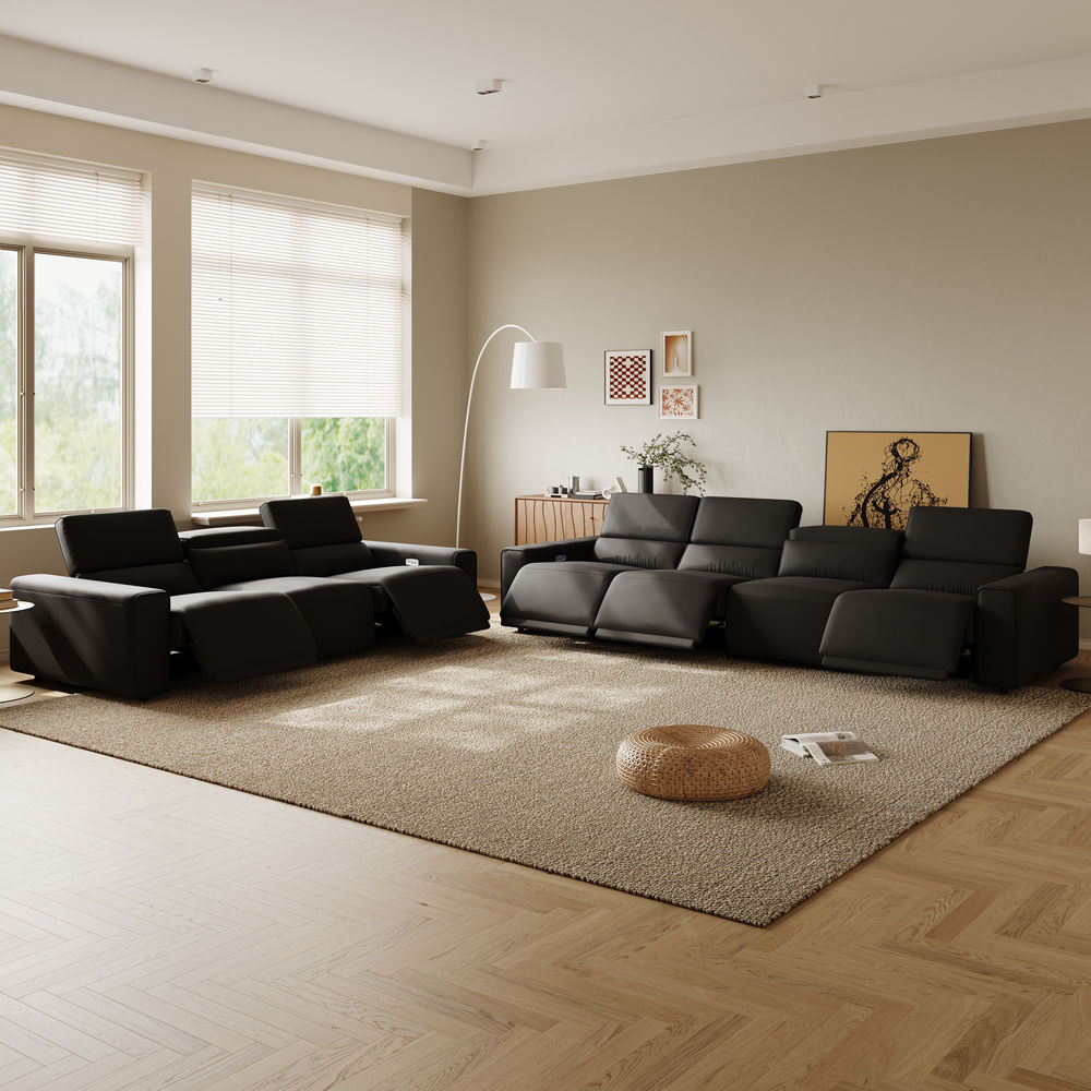 Modular Black Eco-friendly Microfiber Leather Sofa Set