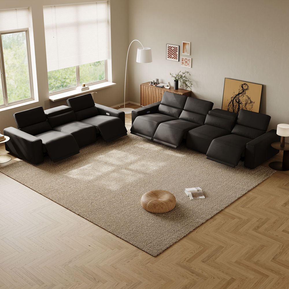 Leather Black Eco-friendly Microfiber Leather Sofa Set