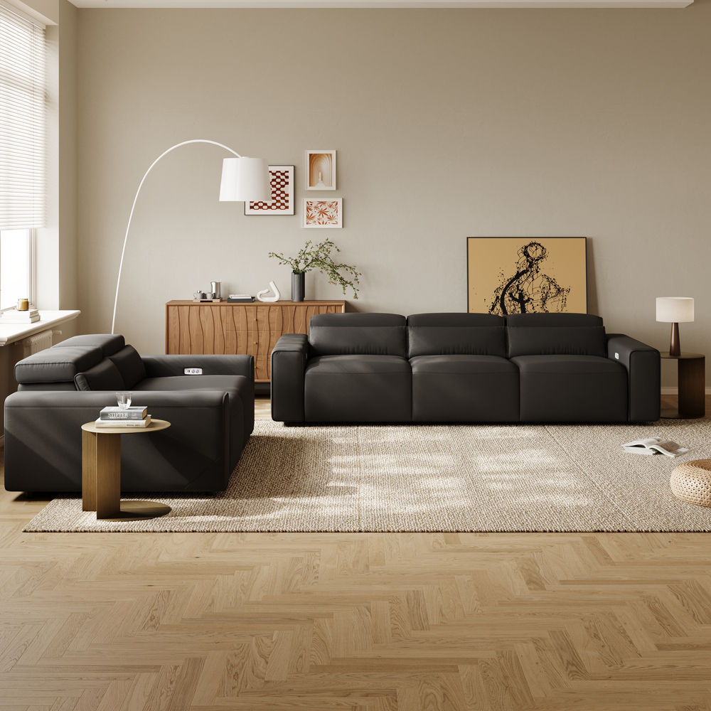 Modern Minimalist Black Eco-friendly Microfiber Leather Sofa Set
