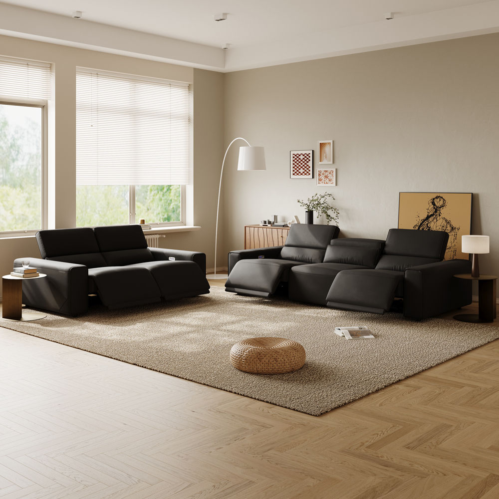 Modular Black Eco-friendly Microfiber Leather Sofa Set