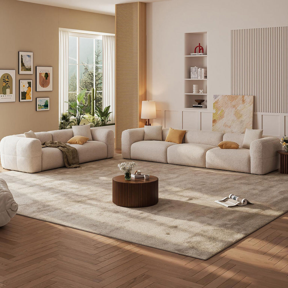 Medium Beige teddy fleece Sofa Set