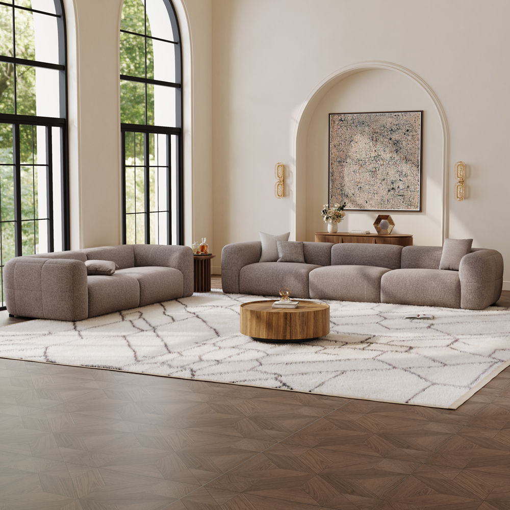 Soft Brown Chenille Sofa Set