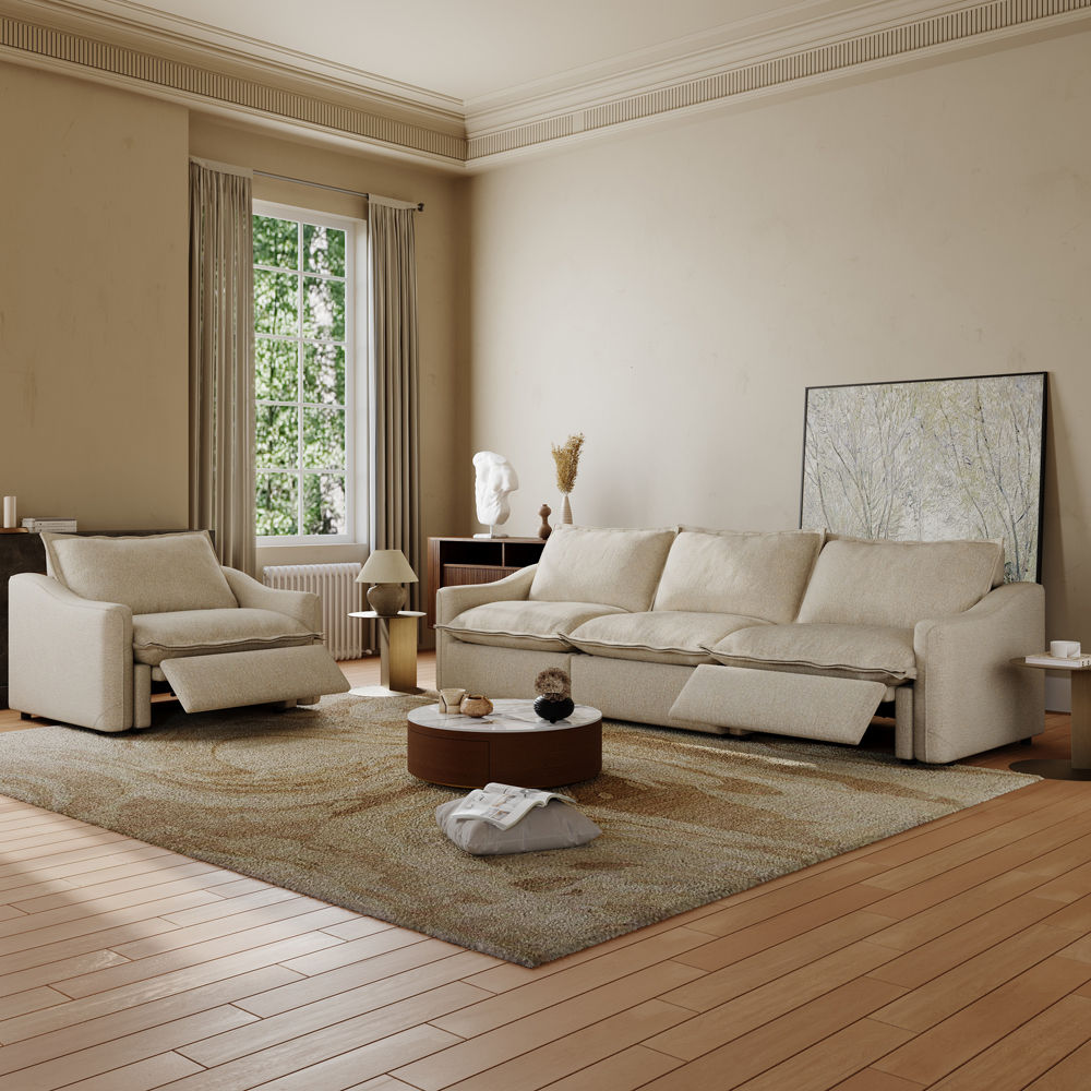 7+Seater Beige Linen Sofa Set