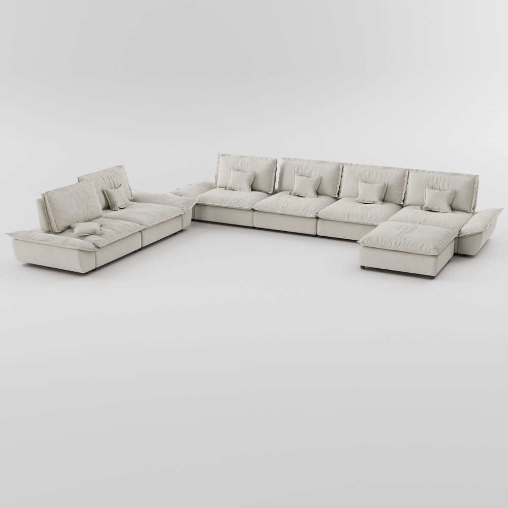 Beige Suede Fabric Sofa Set