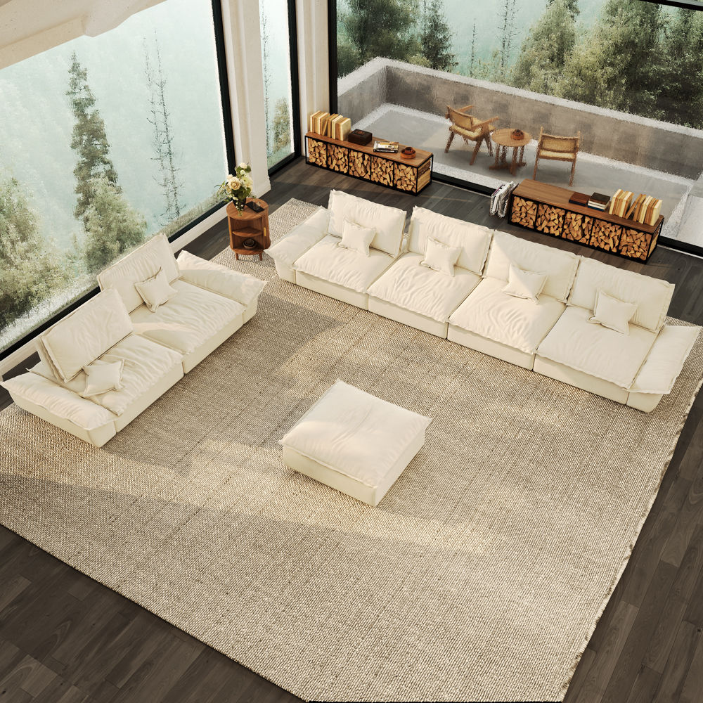Beige Suede Fabric Sofa Set