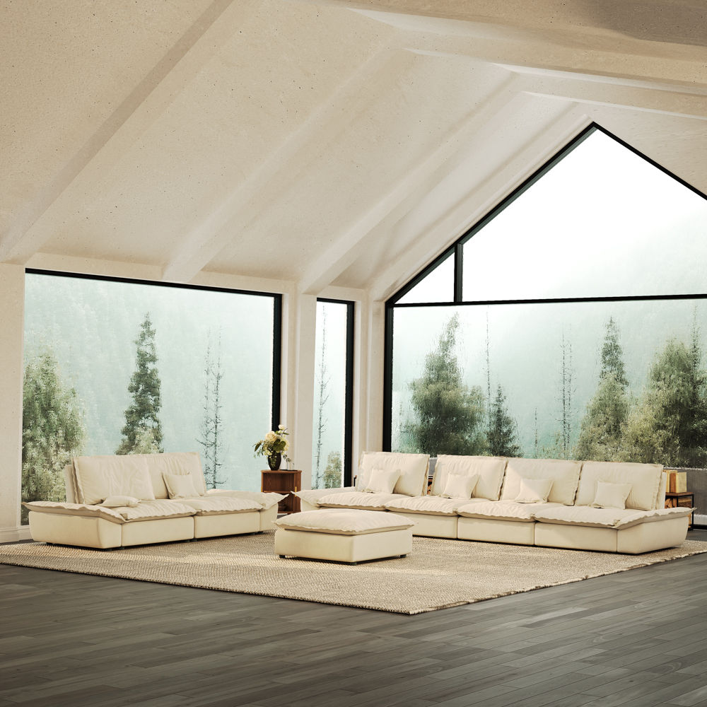 Beige Suede Fabric Sofa Set