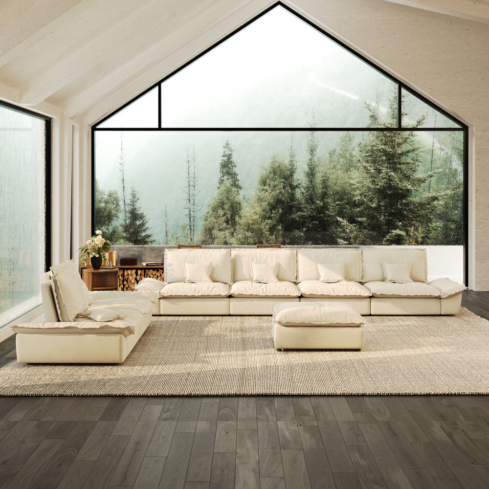 Beige Suede Fabric Sofa Set