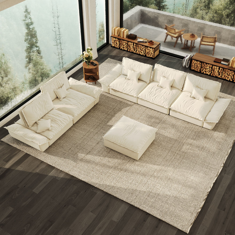 Beige Suede Fabric Sofa Set