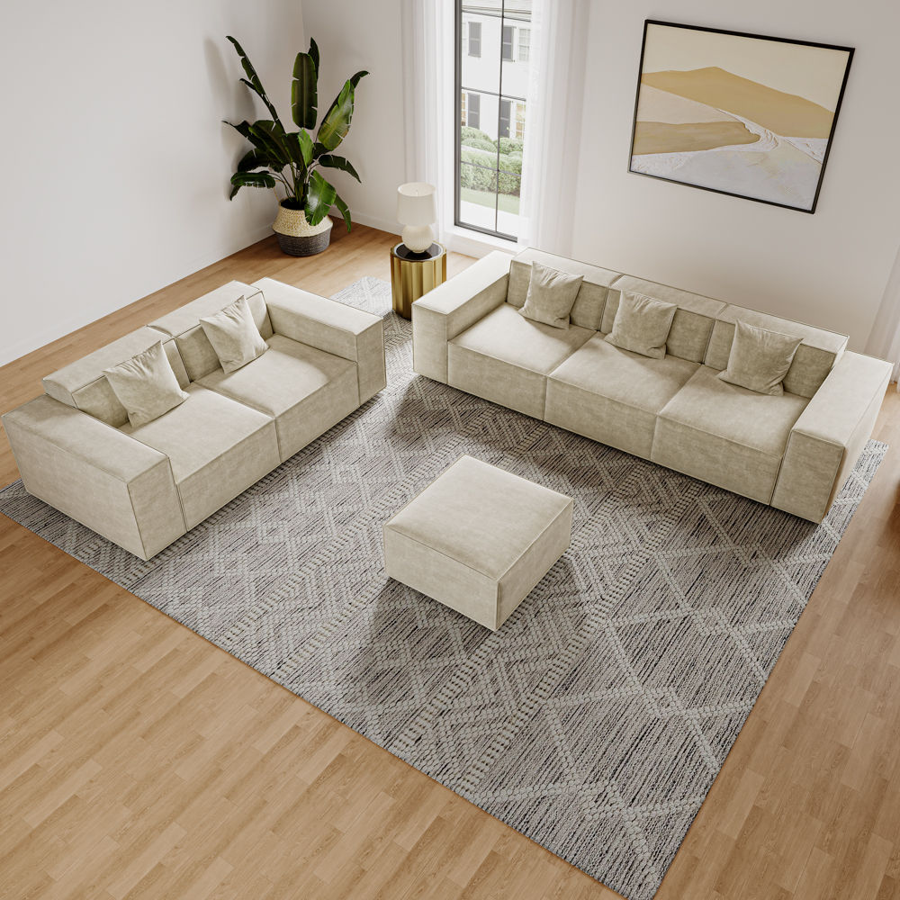 Modern Beige Fabric Sofa Set