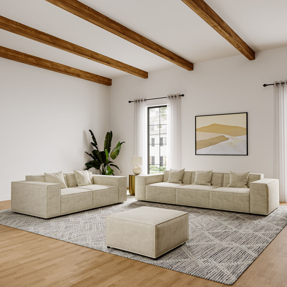 Fabric Beige Fabric Sofa Set
