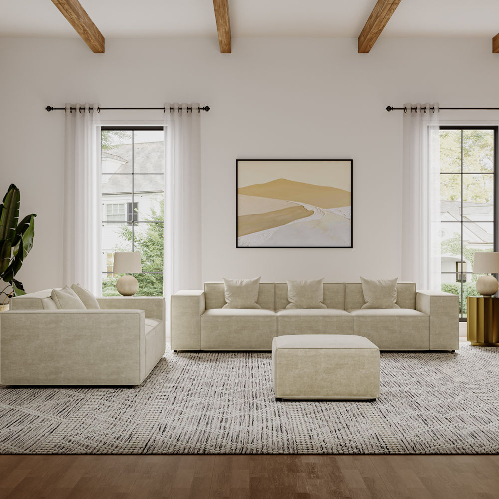 Partly Assemble Beige Fabric Sofa Set