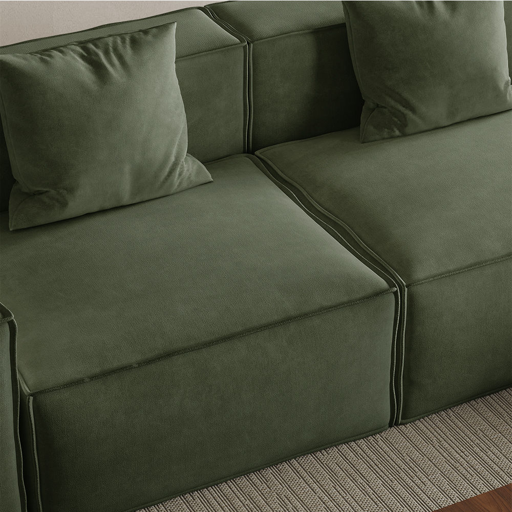 Pure Color Green Fabric Sofa Set