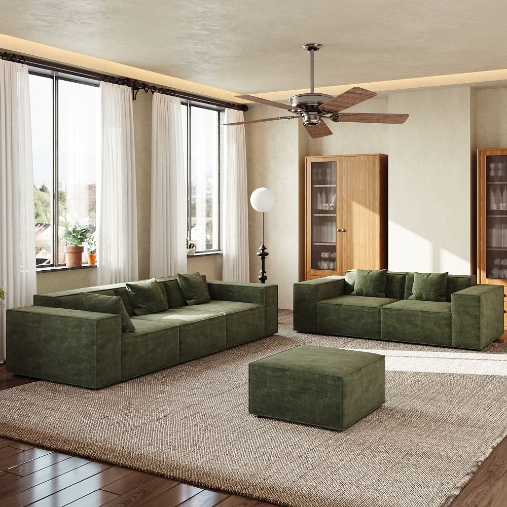 Partly Assemble Green Fabric Sofa Set