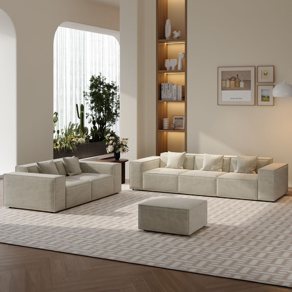 Fabric Beige Fabric Sofa Set