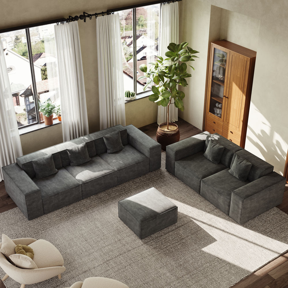 Dark Gray Anti-scratch and Waterproof Fabric Sofa Set