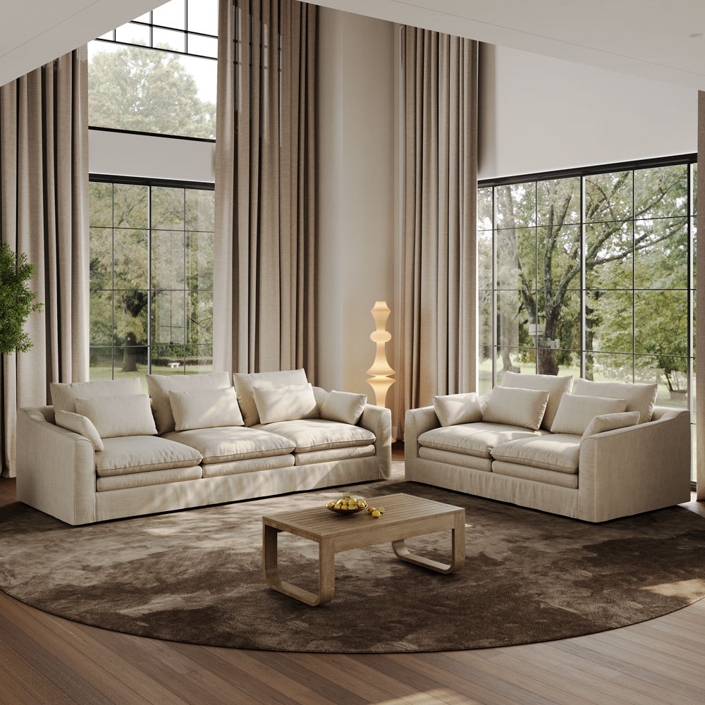 5 Seaters Beige Cotton Linen Sofa Set