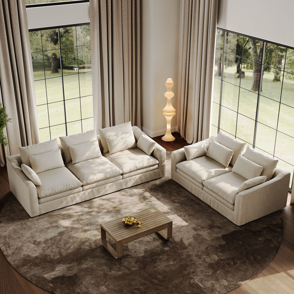 Pure Color Beige Cotton Linen Sofa Set